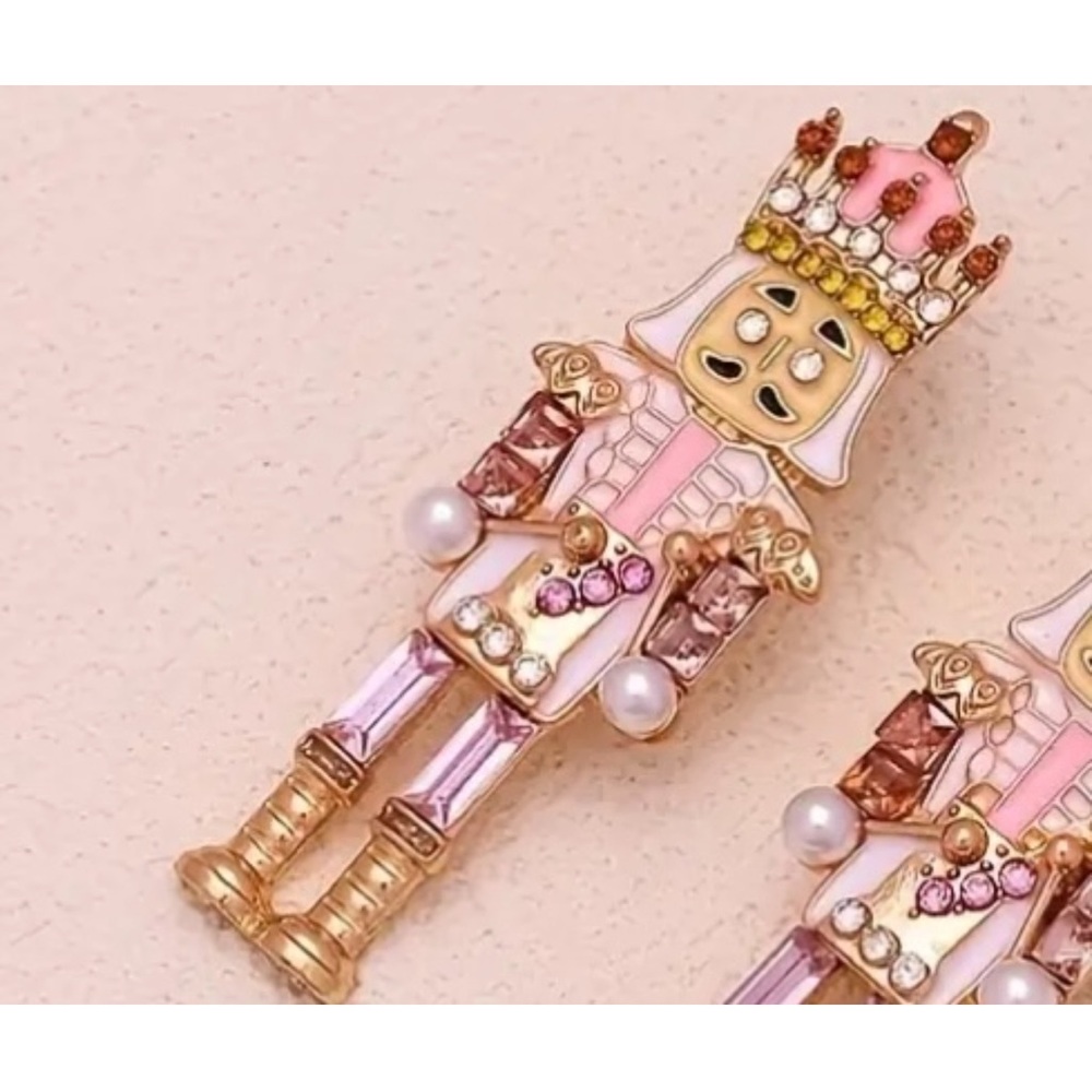 Pink Nutcracker Rhinestone Statement Earrings - Picture 4 of 5